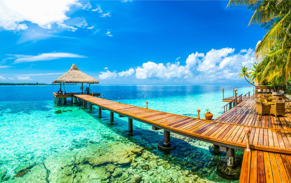 Maldives beach resort panoramic landscape